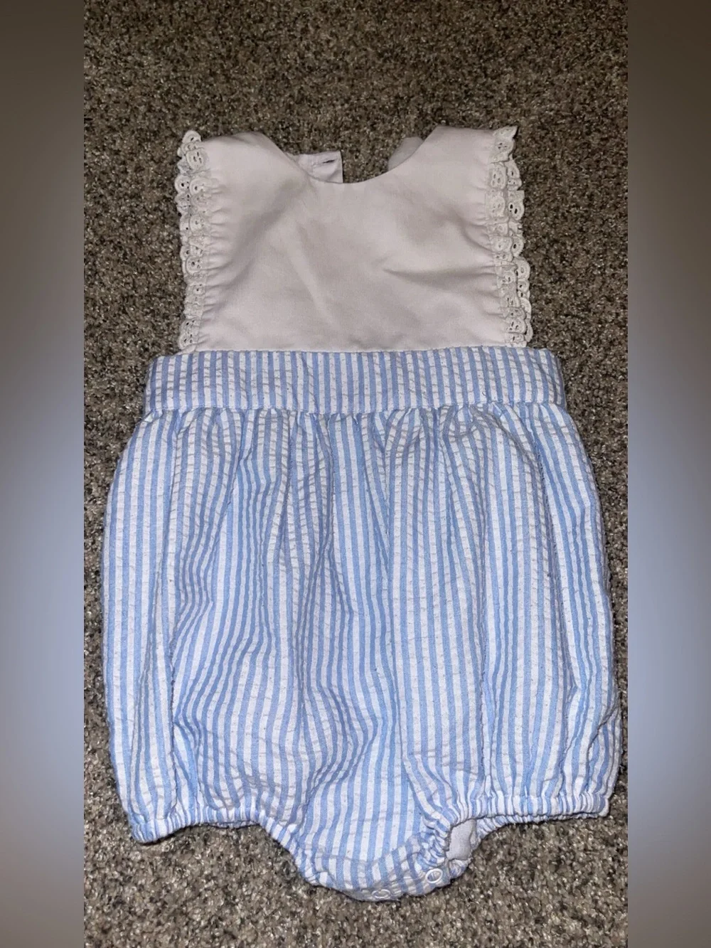 Baby Girls Blue Stripe & White Lace Romper